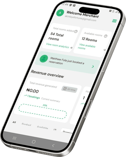 Mydove app hotel reservation interface