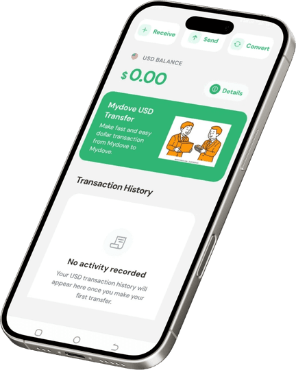 Mydove wallet USD payment on phone